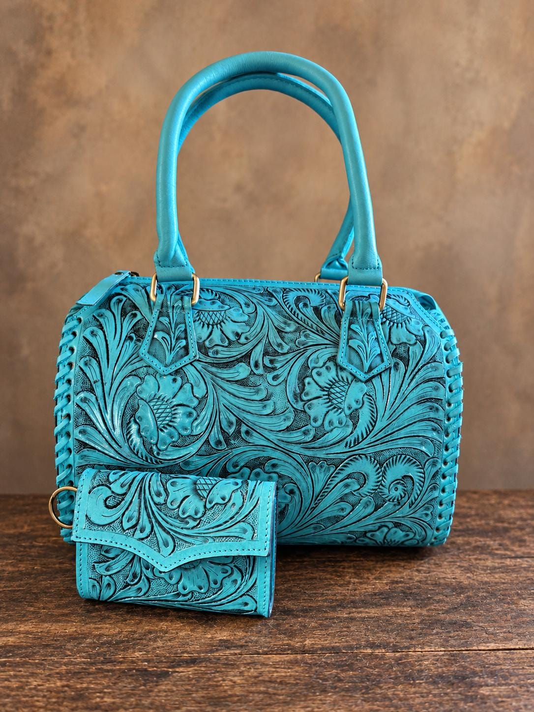 The Turquoise Mesa Speedy Leather Barrel Bag Purse by Double B
