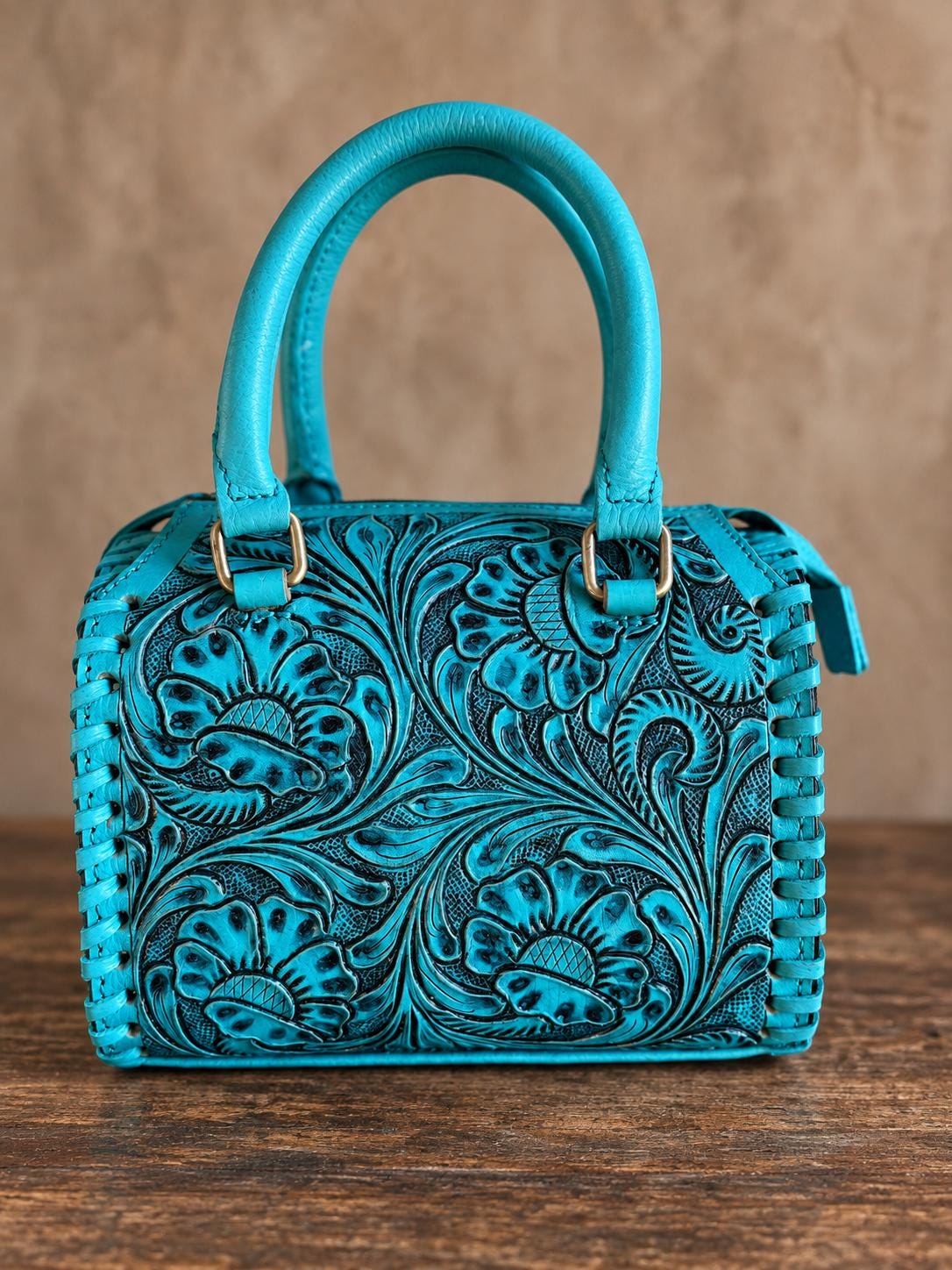 The Turquoise Mesa Speedy Leather Barrel Bag Purse by Double B