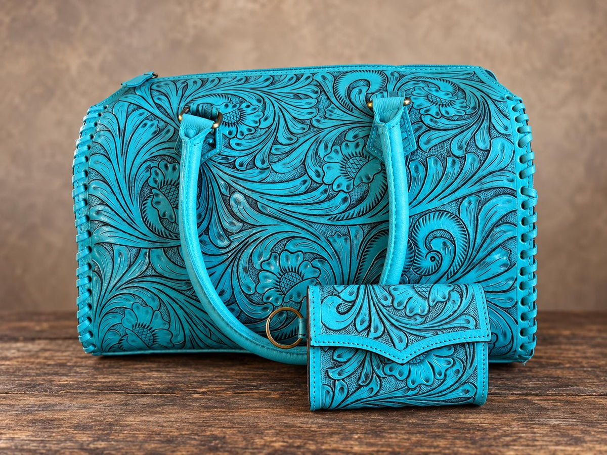 The Turquoise Mesa Speedy Leather Barrel Bag Purse by Double B