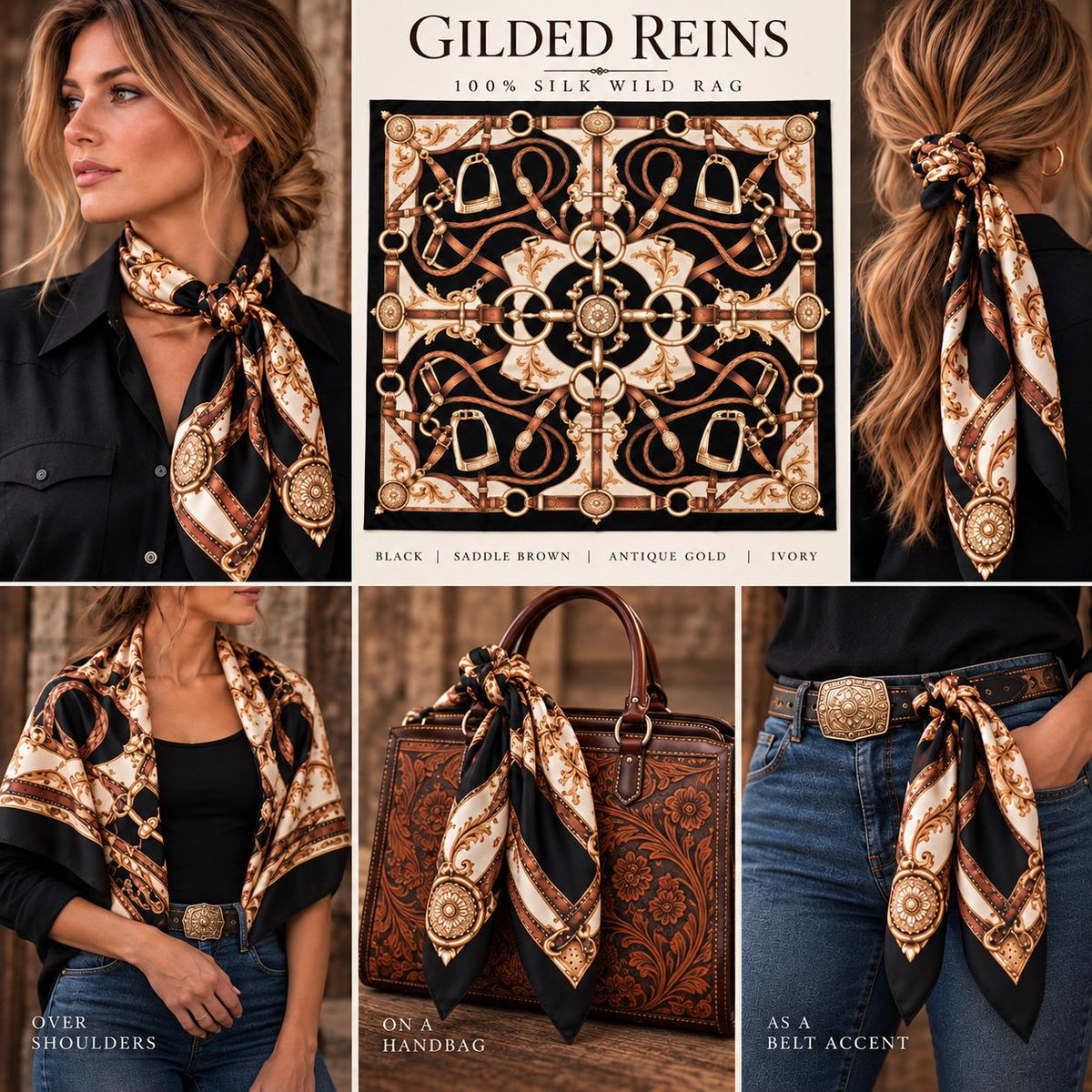 Gilded Reins a Double B Luxury Silk Western Wild Rag