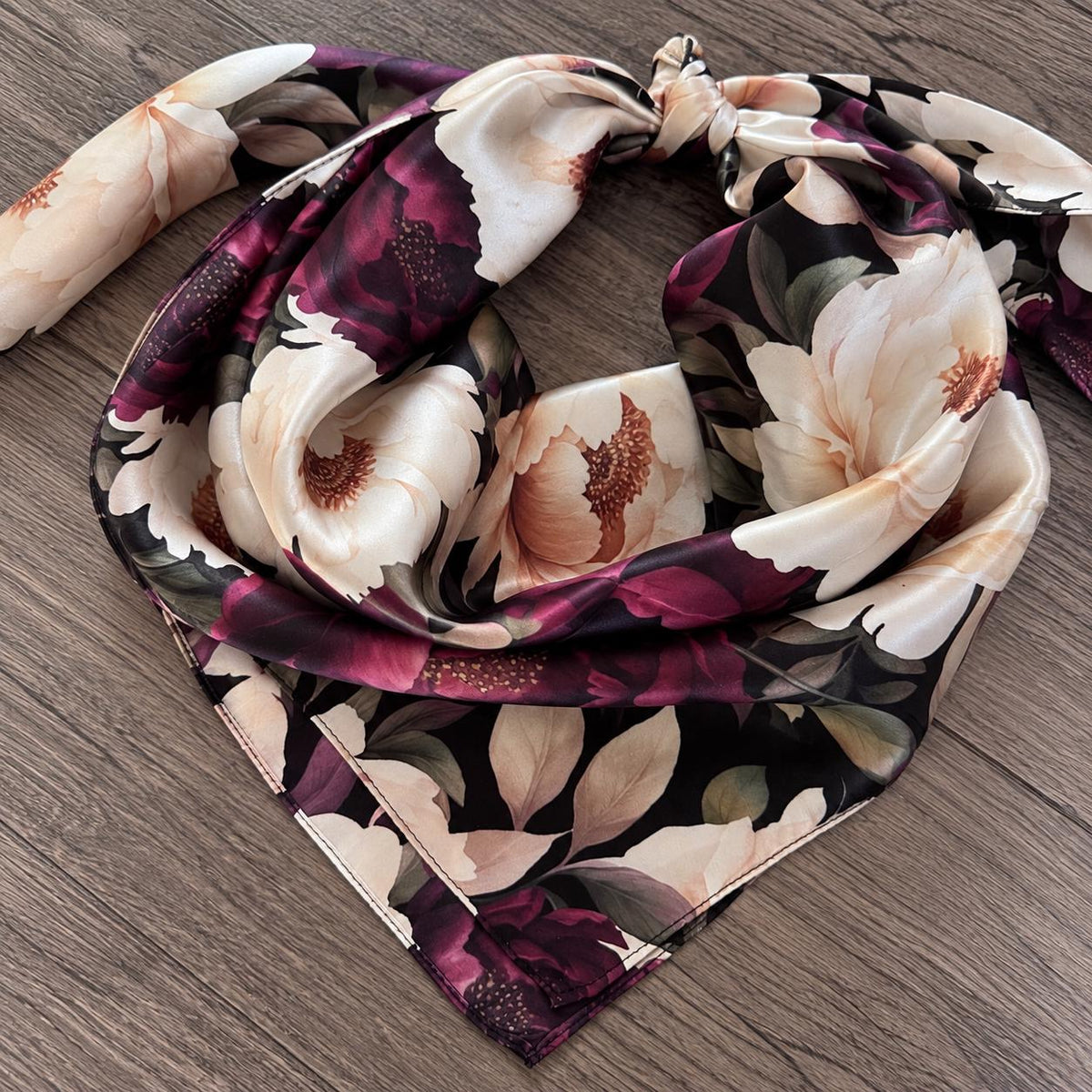 Moonlit Peony a Double B 100% Silk Wild Rag