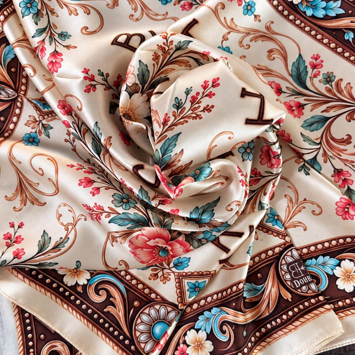 Branded in Bloom 100% Silk Wild Rag - Floral and Cattle Brand Scarf