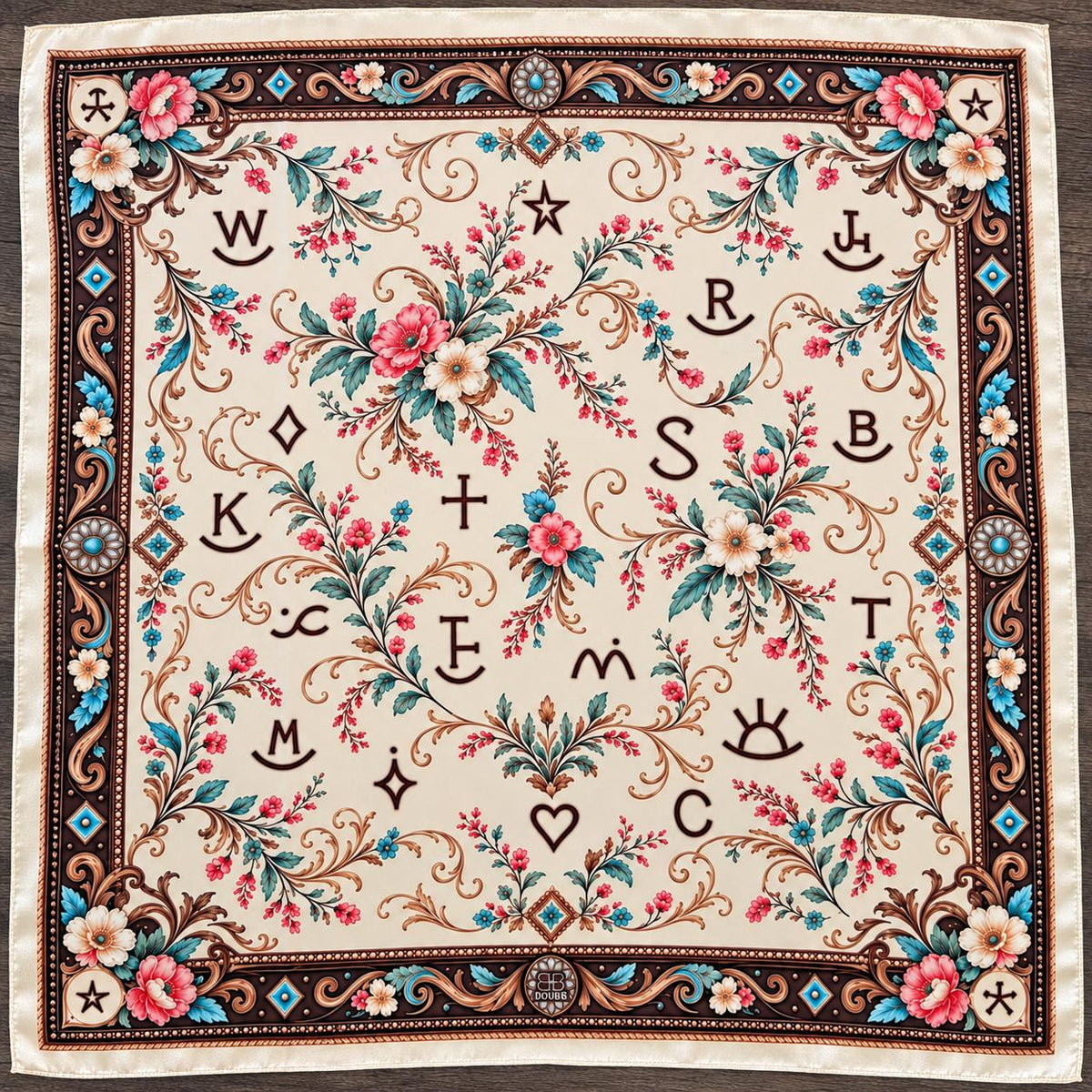 Branded in Bloom 100% Silk Wild Rag - Floral and Cattle Brand Scarf