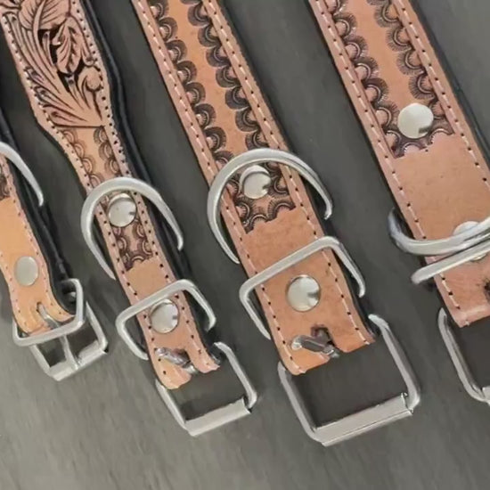 Western leather dog collar 3D inlay with White Floral details by Double B Wild Rags