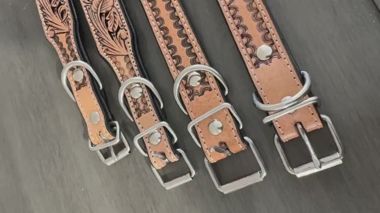 Western leather dog collar 3D inlay with White Floral details by Double B Wild Rags