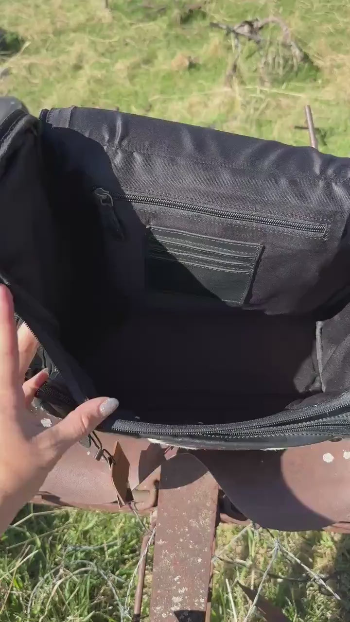 Genuine Western Cowhide Leather Backpack Diaper Bag Personal Item carry-on luggage