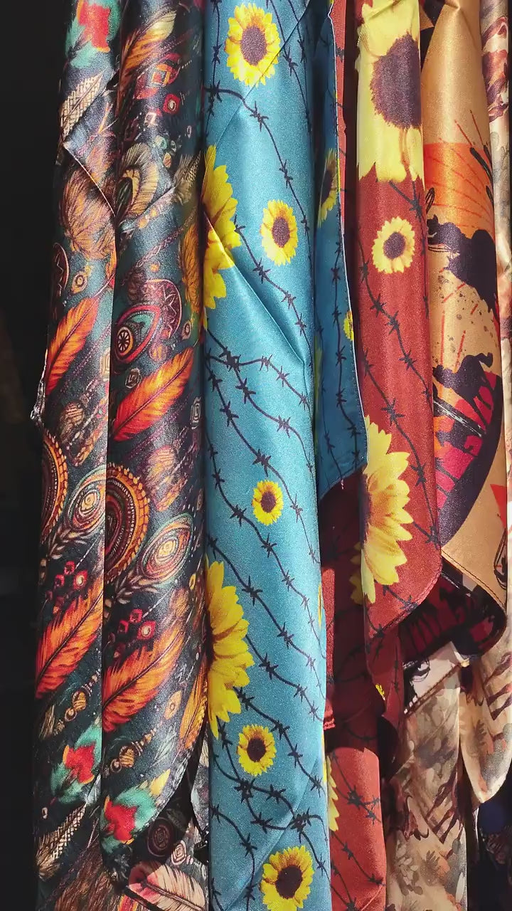 Wild Rag 100% SILK Desert Cattle and Cactus Cowboy Neck Scarf Bandanna by Double B Wild Rags