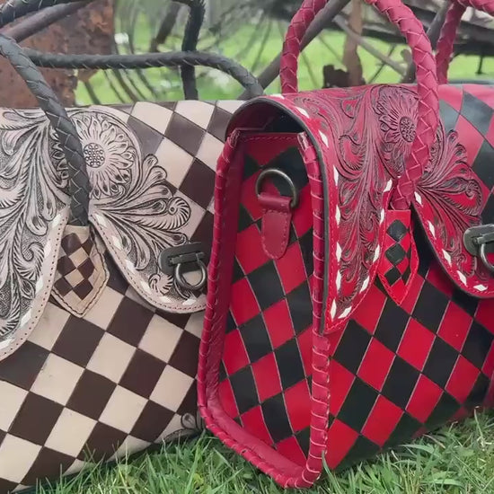 Western Genuine Leather Checkered Handbag by Double B
