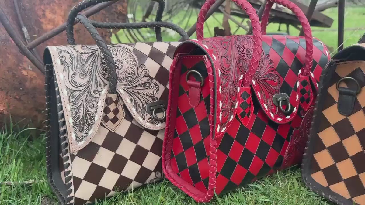 Western Genuine Leather Checkered Handbag by Double B