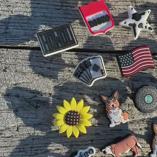 Western Cowboy Cowgirl Rodeo Shoe Clog Charms Turquoise Bulls Bronc sunflower Cactus