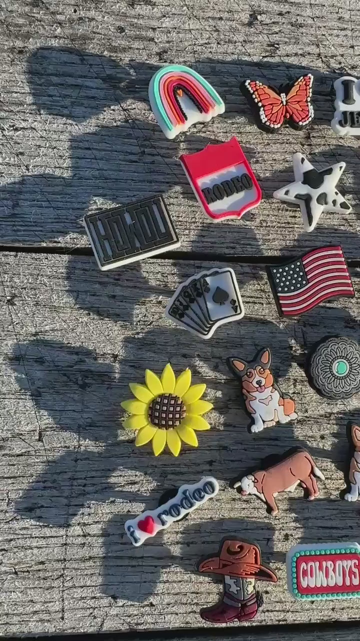 Western Cowboy Cowgirl Rodeo Shoe Clog Charms Turquoise Bulls Bronc sunflower Cactus