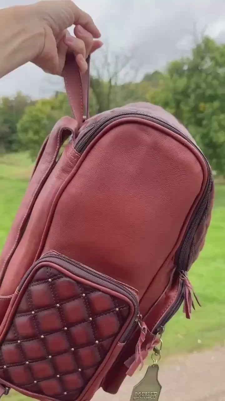 Quilted Western Backpack Genuine Leather Diaper Bag Personal Item carry-on luggage by Double B Wild Rags