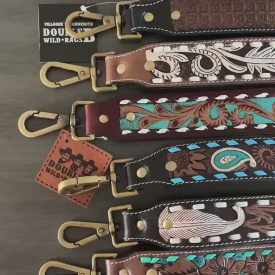 Western purse shoulder strap Cowhide tooled leather by Double B Wild Rags