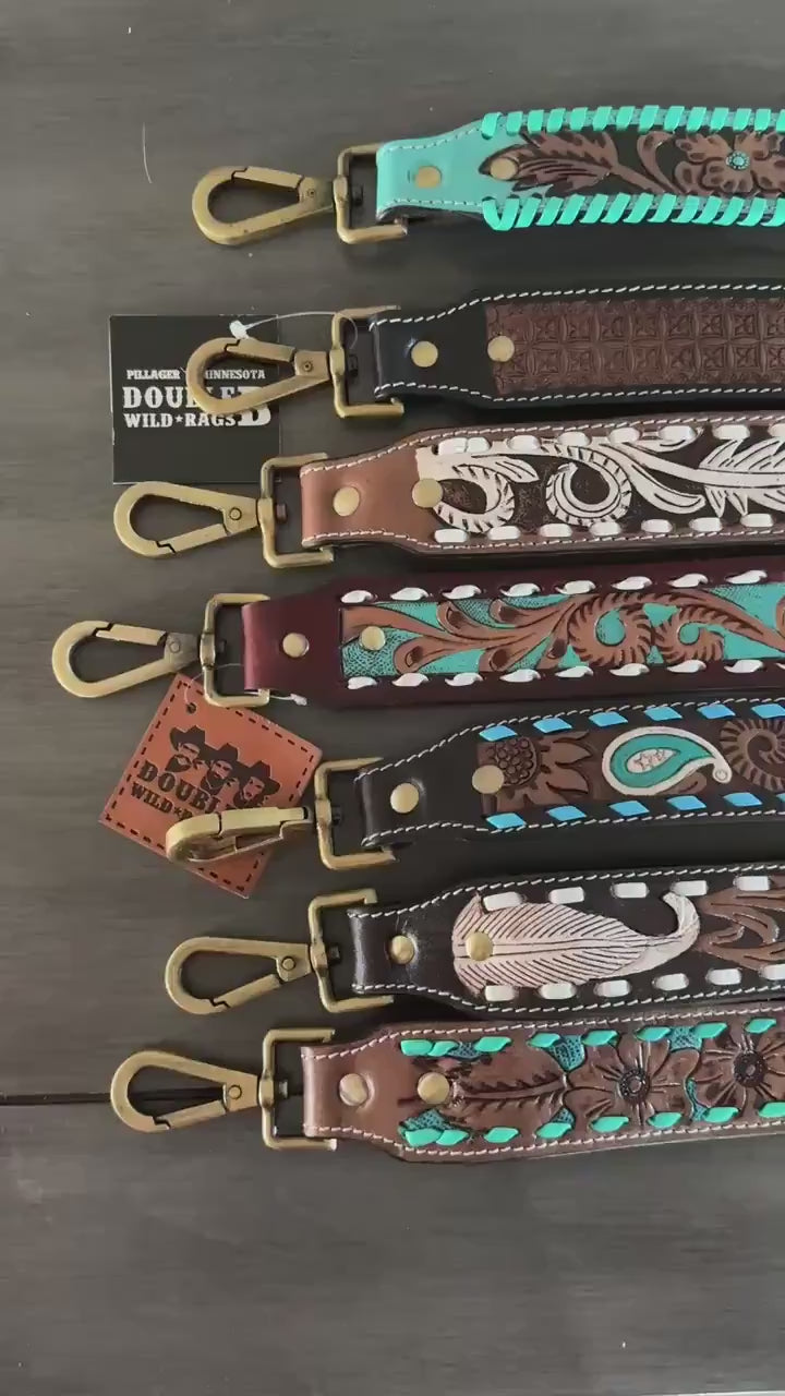 Western purse shoulder strap Cowhide tooled leather by Double B Wild Rags