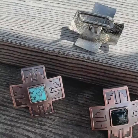 Wild Rag SLIDE Navajo Cross with faux turquoise stone Concho Scarf Slide by Double B Wild Rags