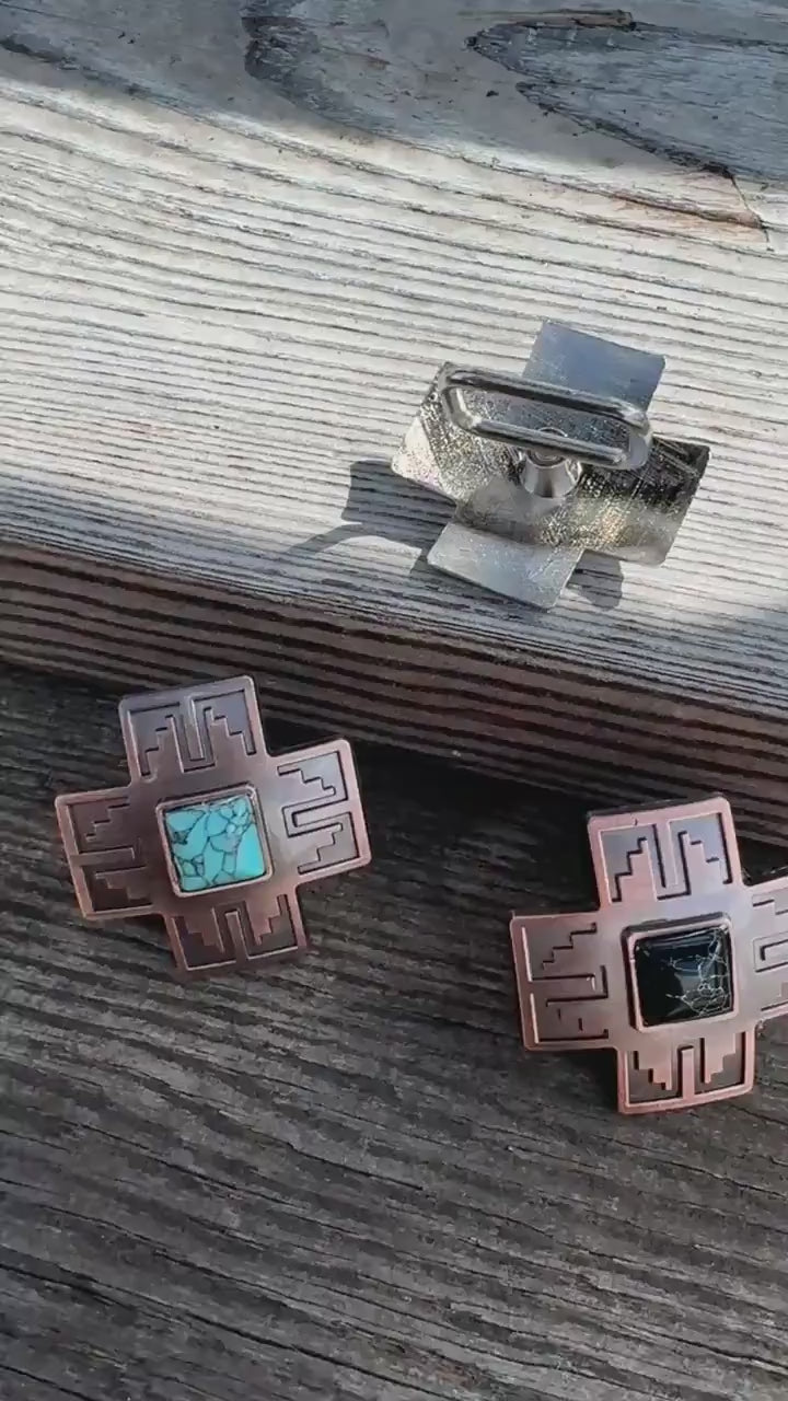 Wild Rag SLIDE Navajo Cross with faux turquoise stone Concho Scarf Slide by Double B Wild Rags
